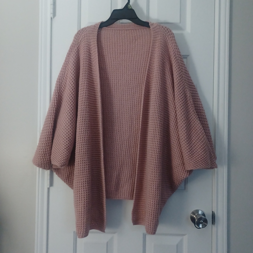 SHEIN Curve Pink Batwing Shawl Sweater Cardigan Plus Sz 4X